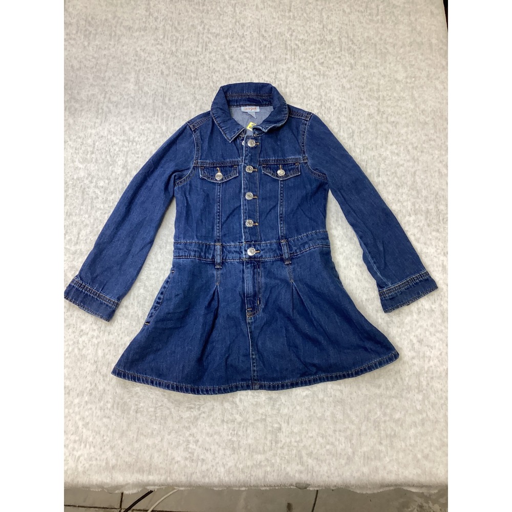Cat & Jack Girls Medium Wash Denim Long Sleeve Button Front Dress Size S 6/7